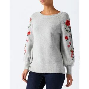 Monsoon | Flora Embroidered Sleeve Wool Blend Sweater | Medium